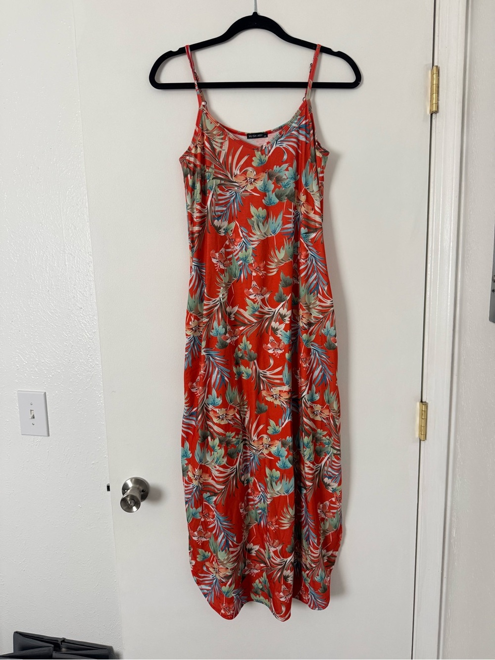 Tropical Red Floral Maxi Slip Dress with Adjustable Straps
